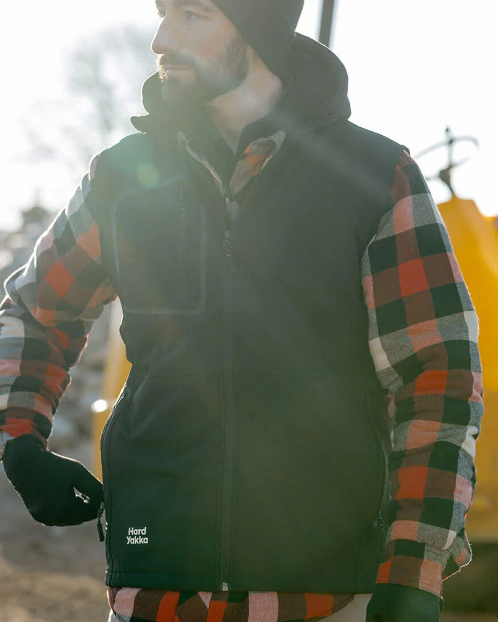 Black Coloured Hard Yakka Mens Toughmaxx Water Resistant Gilet on Outdoor Background
