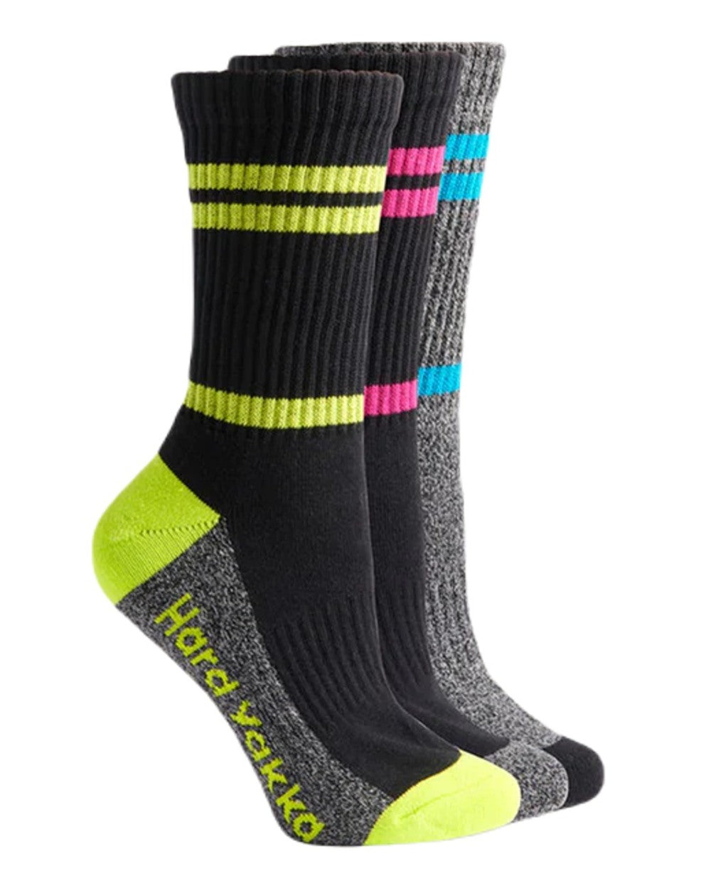 Multi Coloured Hard Yakka Womens Crew Multi Pack Work Socks on White Background