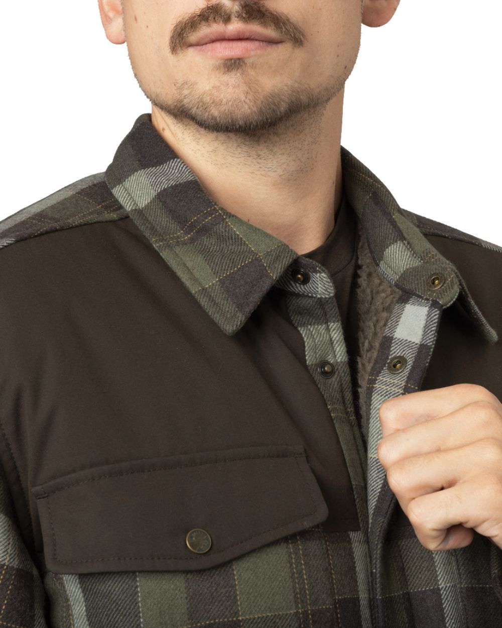 Willow Green Phantom Coloured Harkila Asmund Insulated Wool Shirt Jacket On A White Background