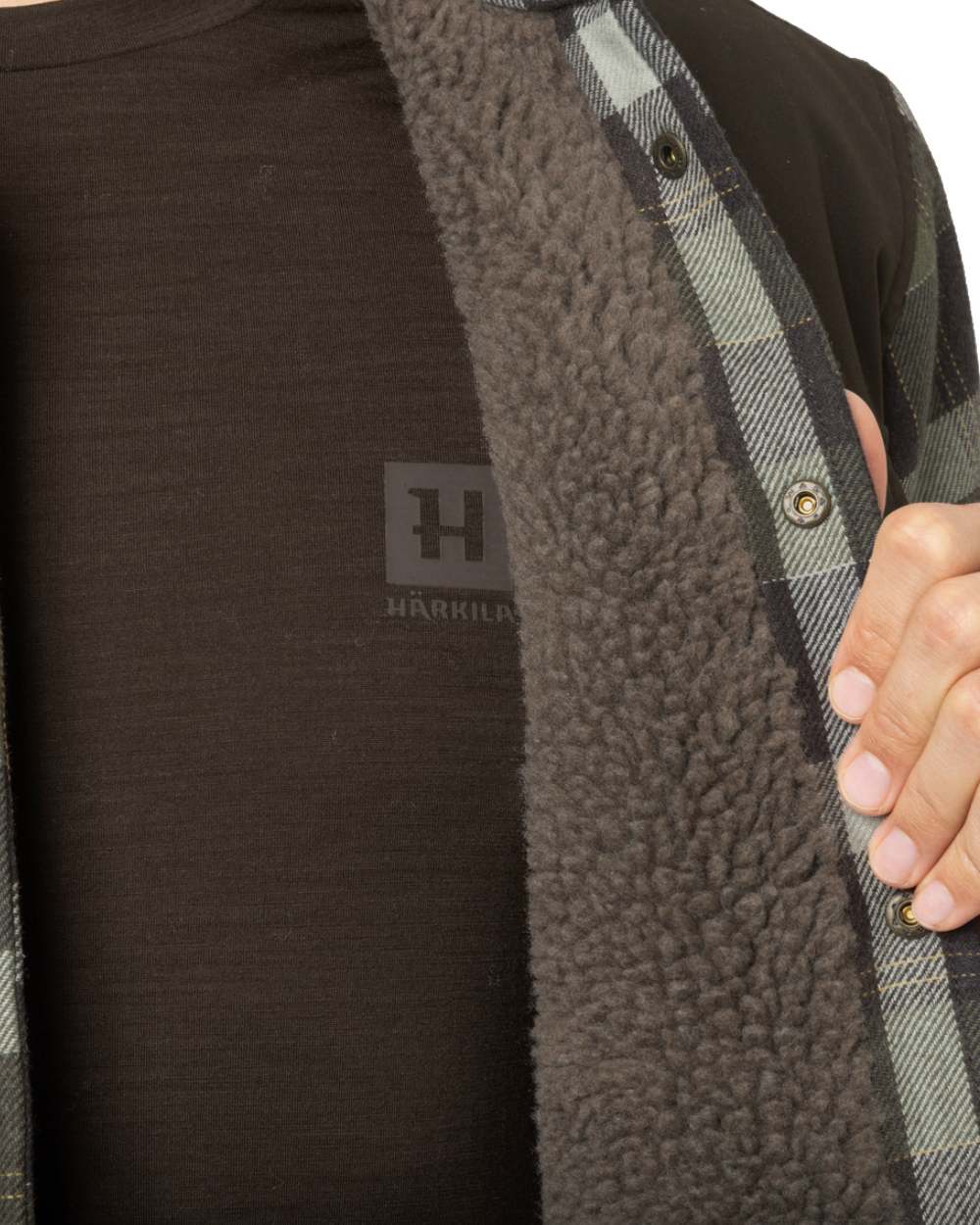 Willow Green Phantom Coloured Harkila Asmund Insulated Wool Shirt Jacket On A White Background