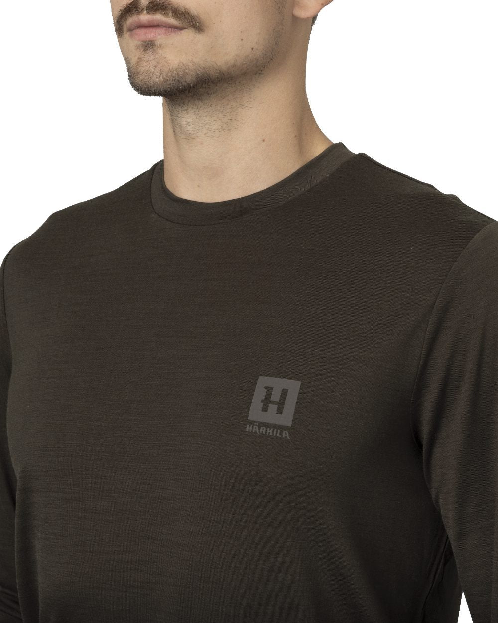 Shadow Brown Coloured Harkila Base All Season Long Sleeve T-Shirt On A White Background