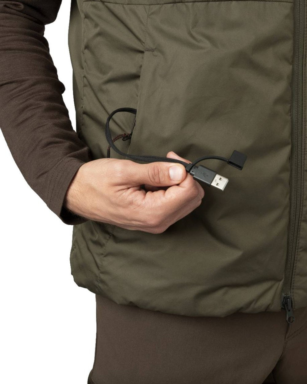 Willow Green Coloured Harkila Clim8 Base Waistcoat on snow background