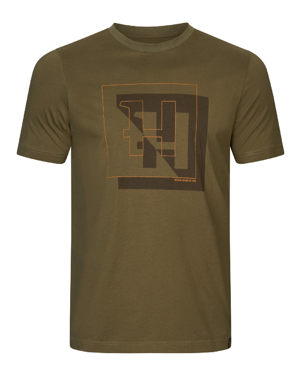 Dark Olive Coloured Harkila Mens H-Logo Short Sleeve T-Shirt on White Background