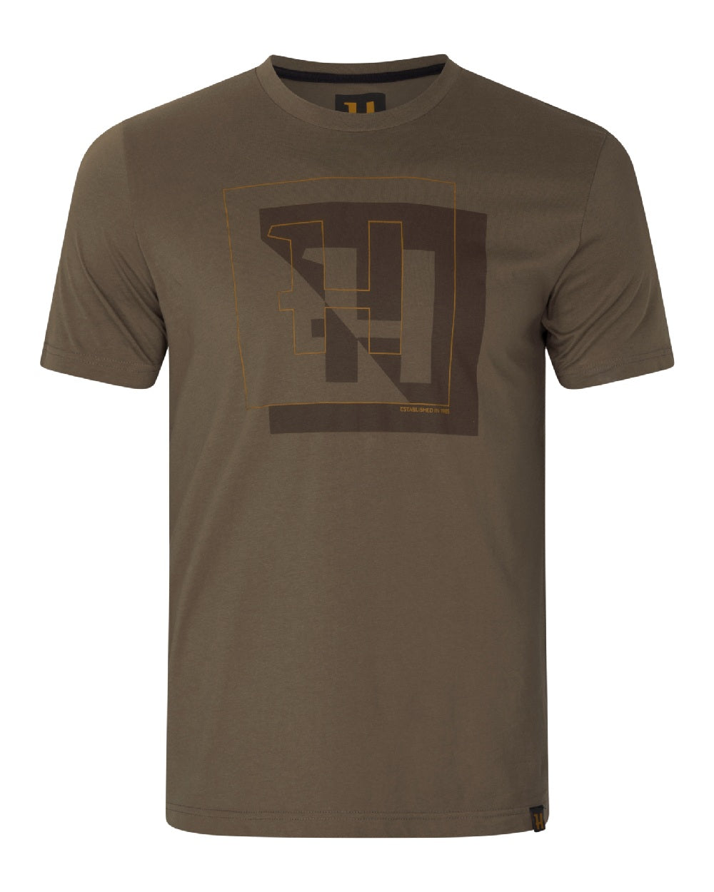 Major Brown Coloured Harkila Mens H-logo Short Sleeve T-Shirt on white background