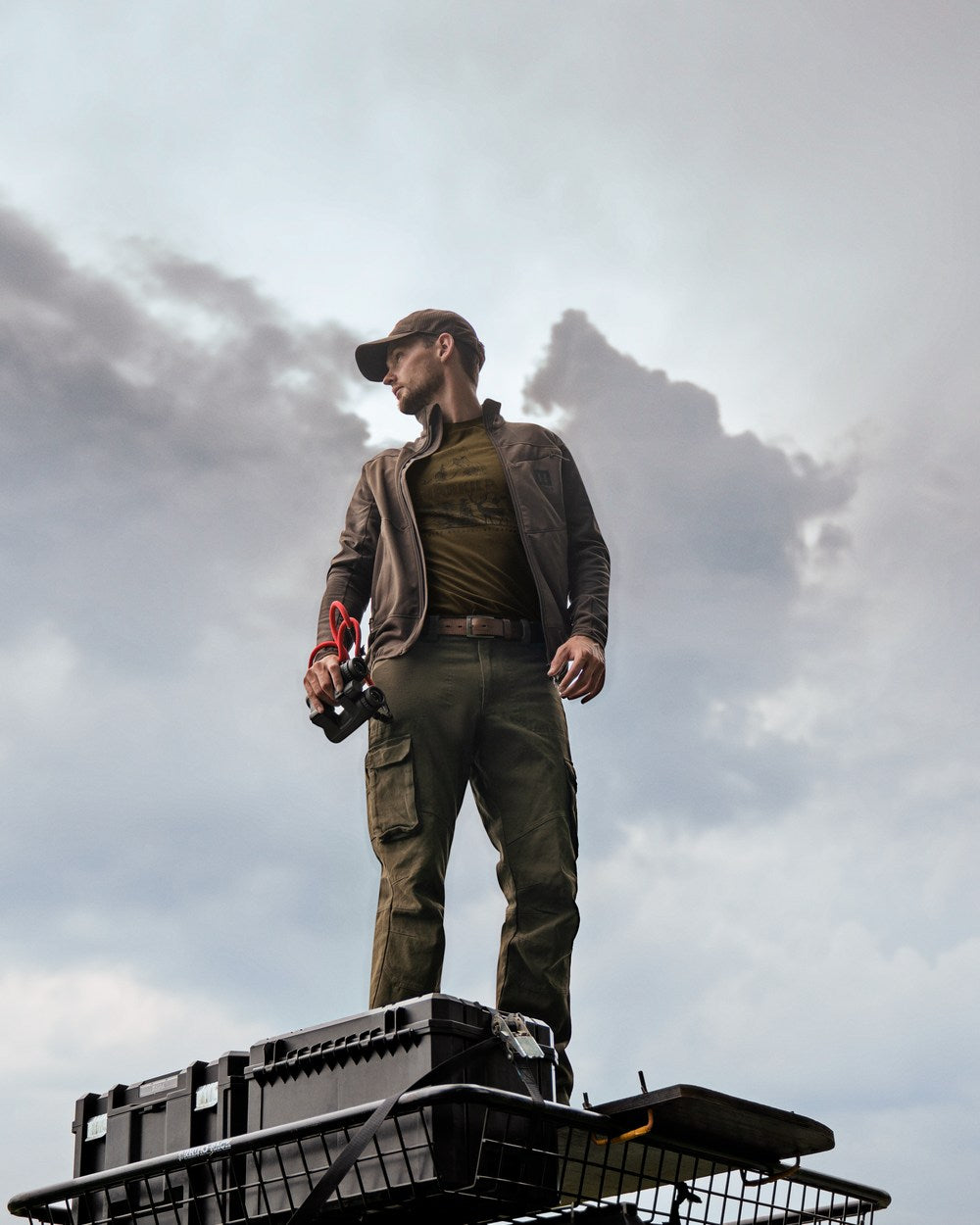 Willow Green Shadow Grey Coloured Harkila Olaf Fleece Jacket on outdoor background