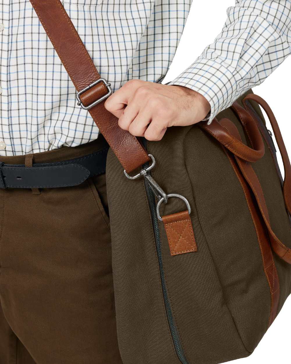 Warm Olive Coloured Harkila Weekend Bag 30L on white background