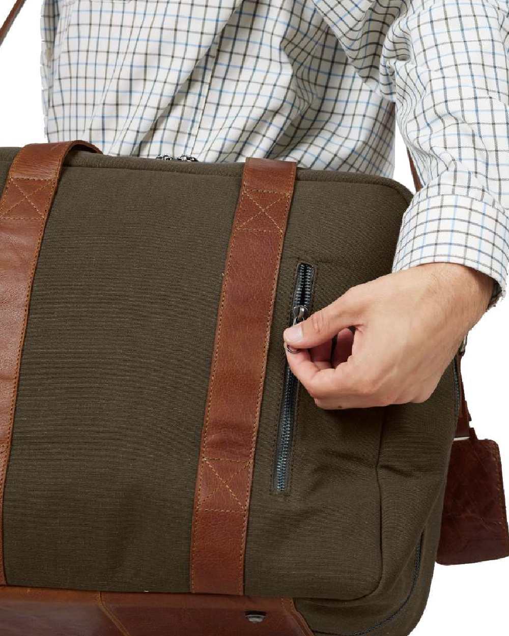 Warm Olive Coloured Harkila Weekend Bag 30L on white background