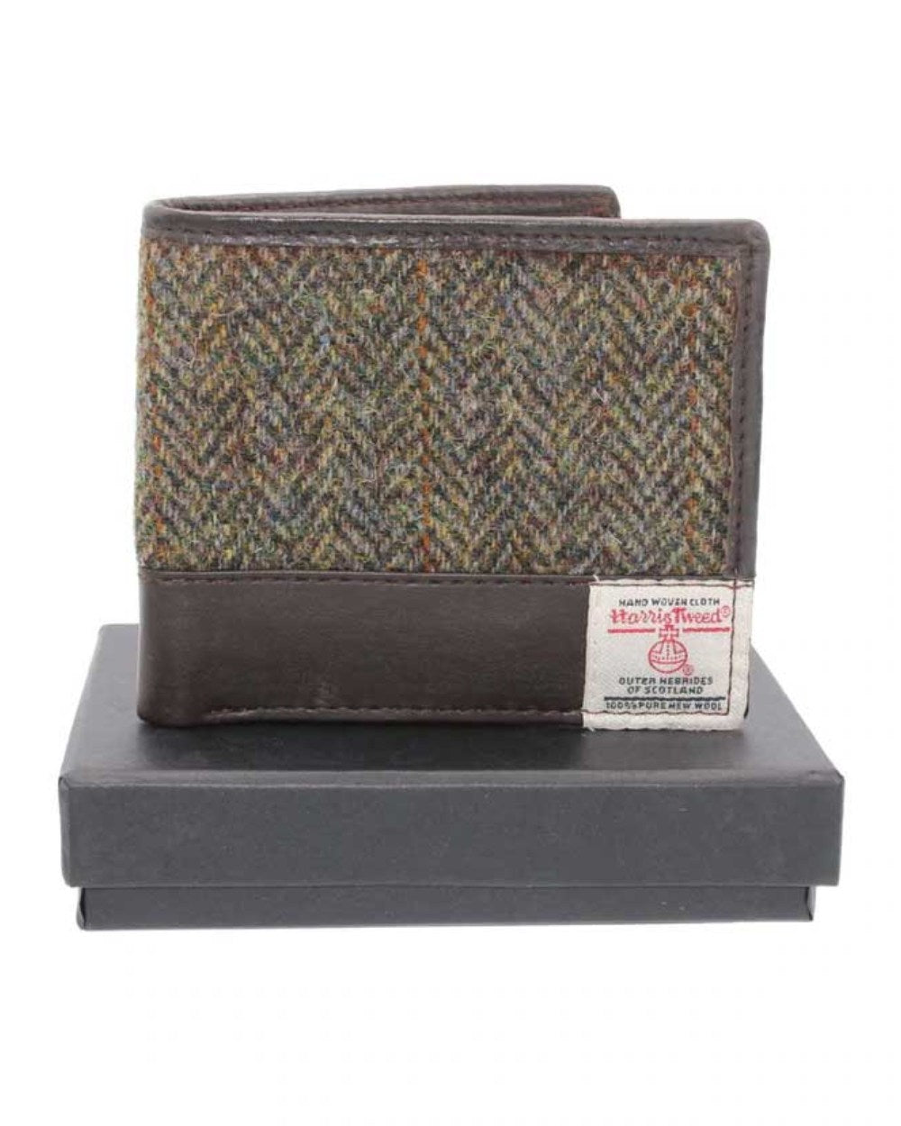 Green Brown Herringbone Coloured Heather Callum Harris Tweed Wallet On A White Background