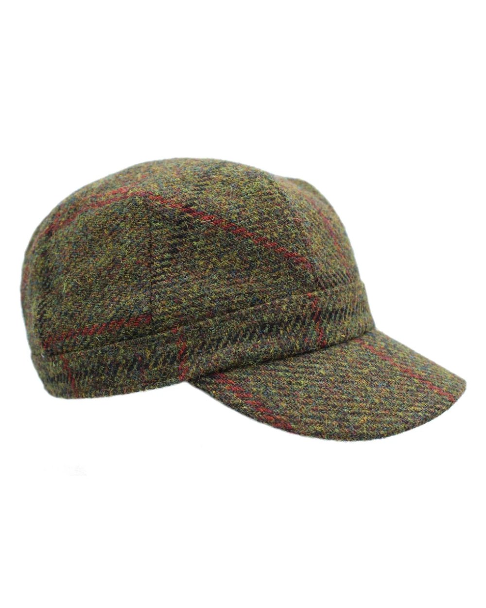 Green Check Coloured Heather Rhona Harris Tweed Cadet Cap On A White Background