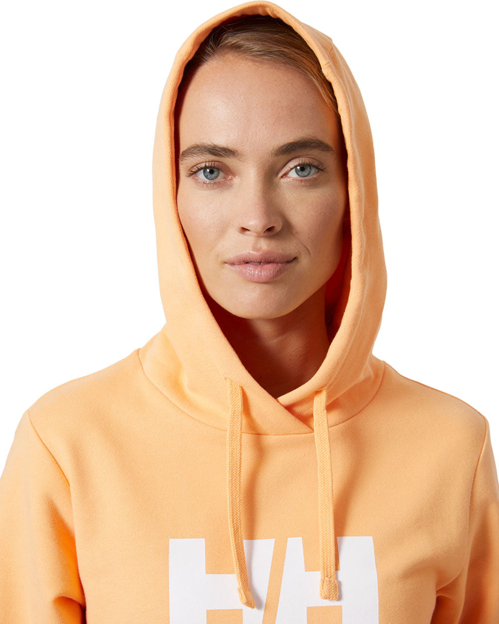 Miami Peach coloured Helly Hansen Womens Logo Hoodie 2.0 on White background