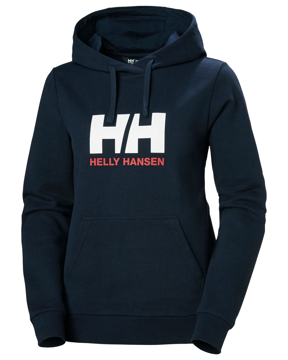 Navy coloured Helly Hansen Womens Logo Hoodie 2.0 on White background