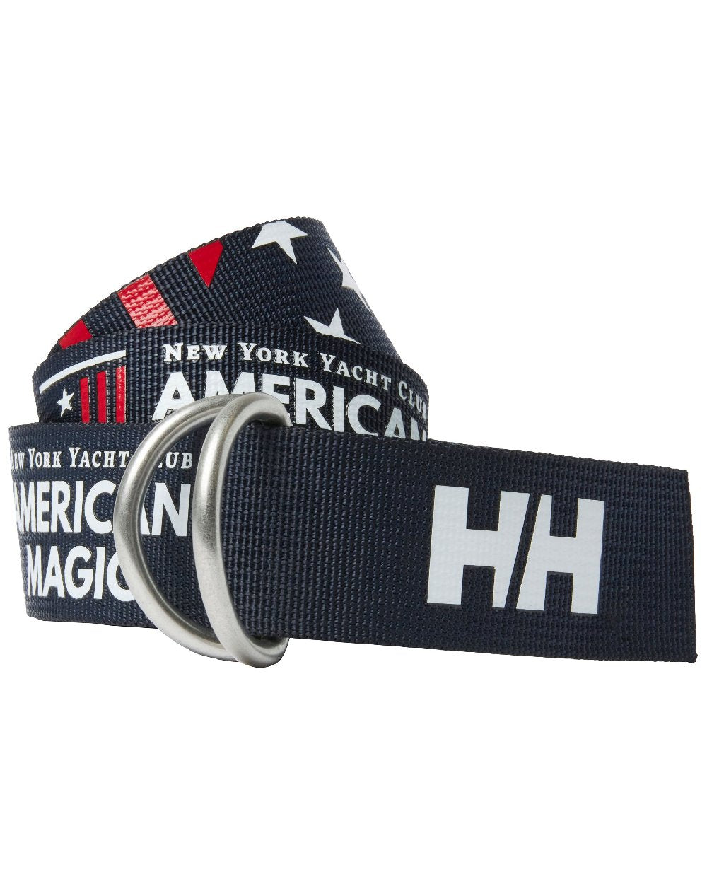 Am Navy coloured Helly Hansen American Magic Sailing Webbing Belt on white background 