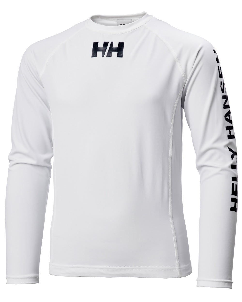 White coloured Helly Hansen Junior Waterwear Rashguard on white background 