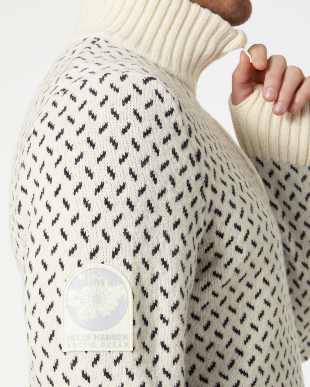 Snow coloured Helly Hansen Mens Arctic Icelander Half Zip Sweater on grey background