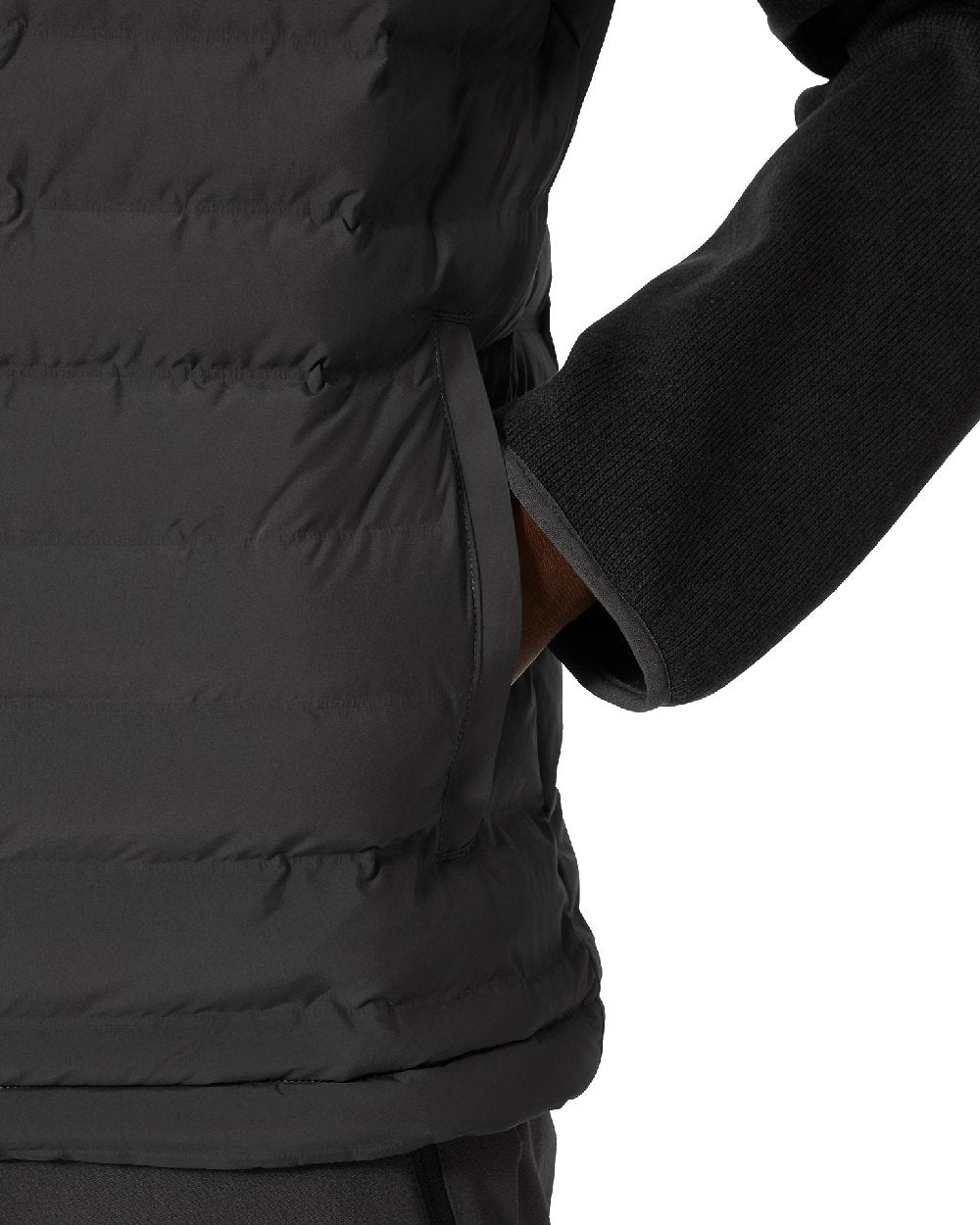Ebony coloured Helly Hansen Mens Arctic Ocean Hybrid Insulator Jacket on white background