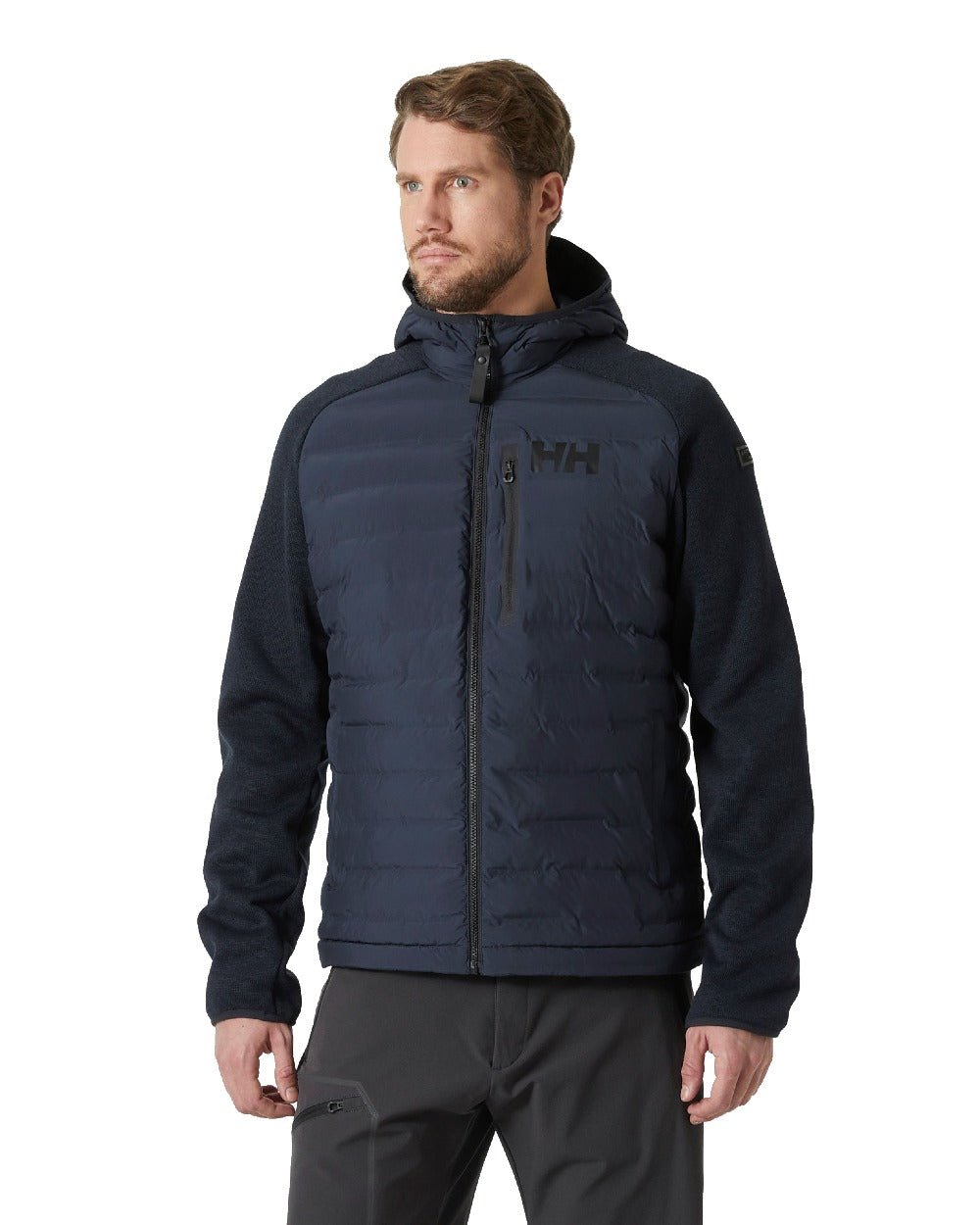 Navy coloured Helly Hansen Mens Arctic Ocean Hybrid Insulator Jacket on white background