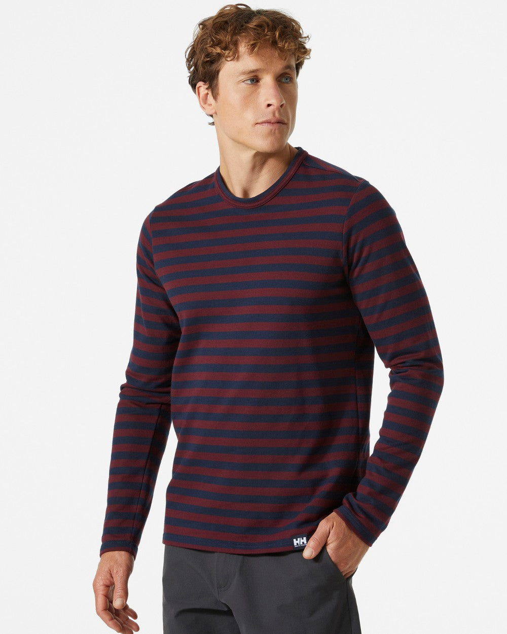 Hickory coloured Helly Hansen Mens Arctic Ocean Long Sleeve T-Shirt on grey background