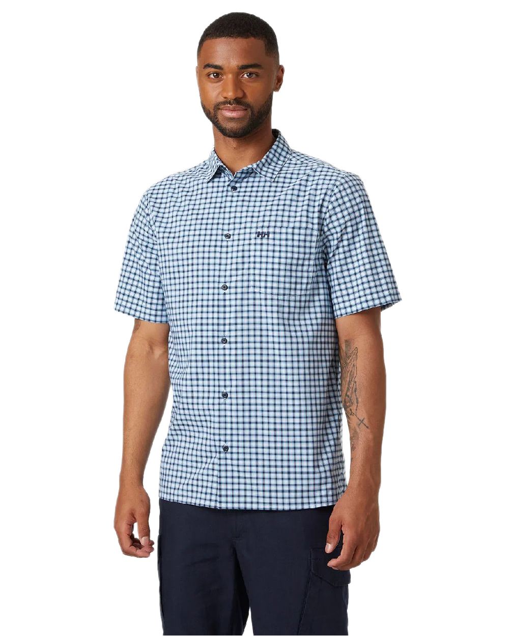 Navy Coloured Helly Hansen Mens Fjord Quick Dry Short Sleeve Shirt 2.0 on White Background