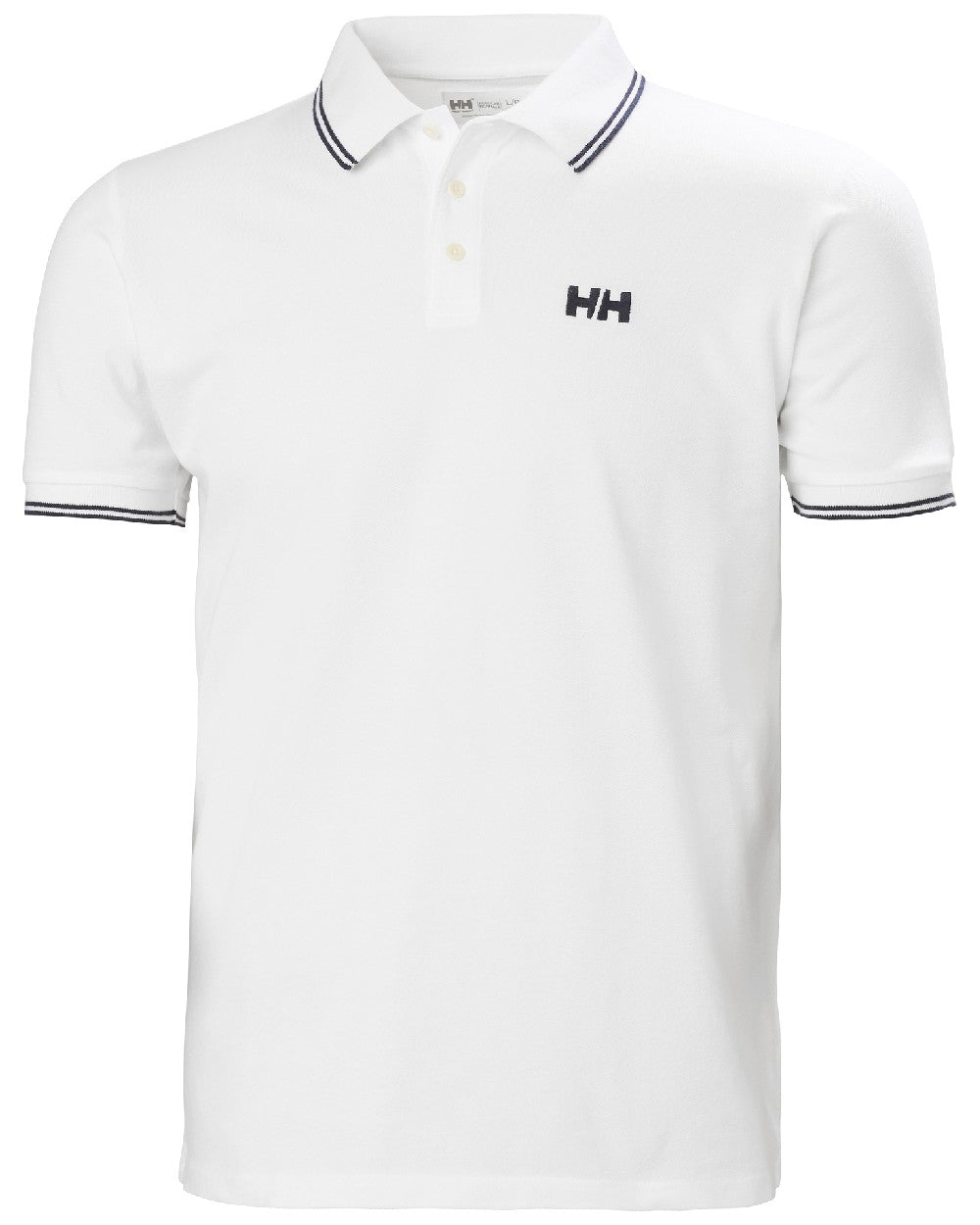White coloured Helly Hansen Mens Genova Polo T-Shirt on white background 
