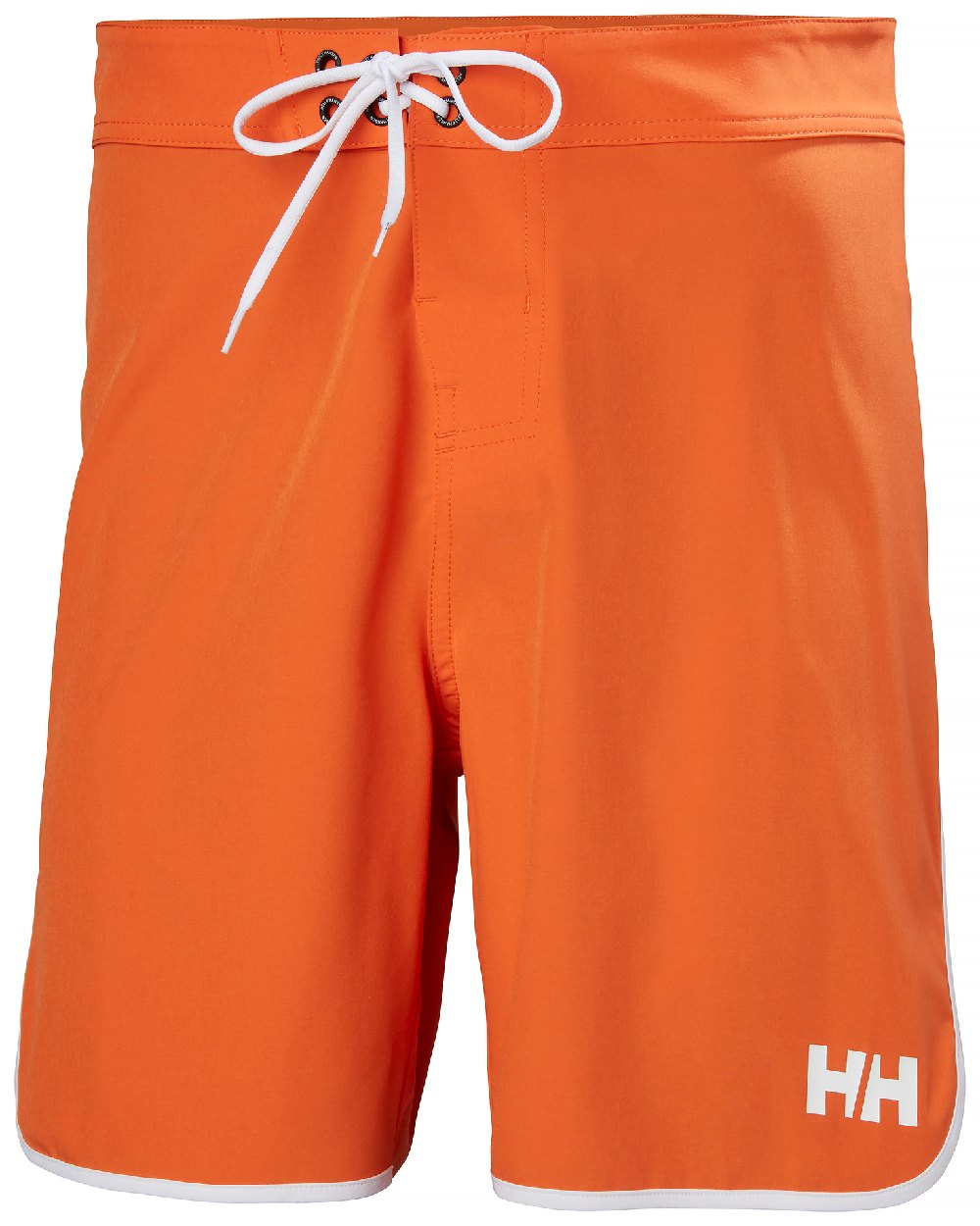 Flame coloured Helly Hansen Mens HP 7 inch Curve Board Shorts on white background 