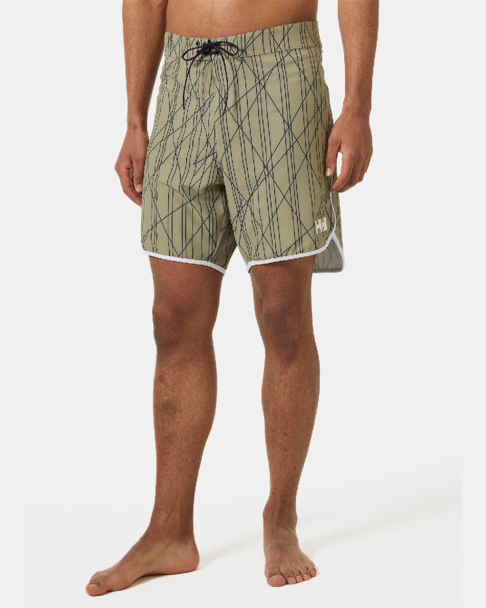 Pebble coloured Helly Hansen Mens HP 7 inch Curve Board Shorts on grey background 
