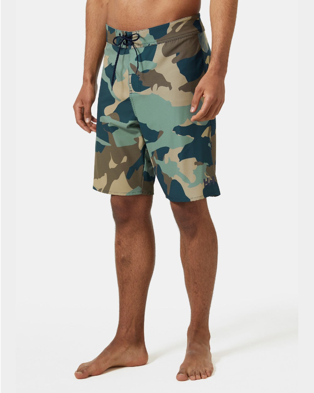Cactus Camo Coloured Helly Hansen Mens HP 9 inch Board Shorts 3.0 on grey background