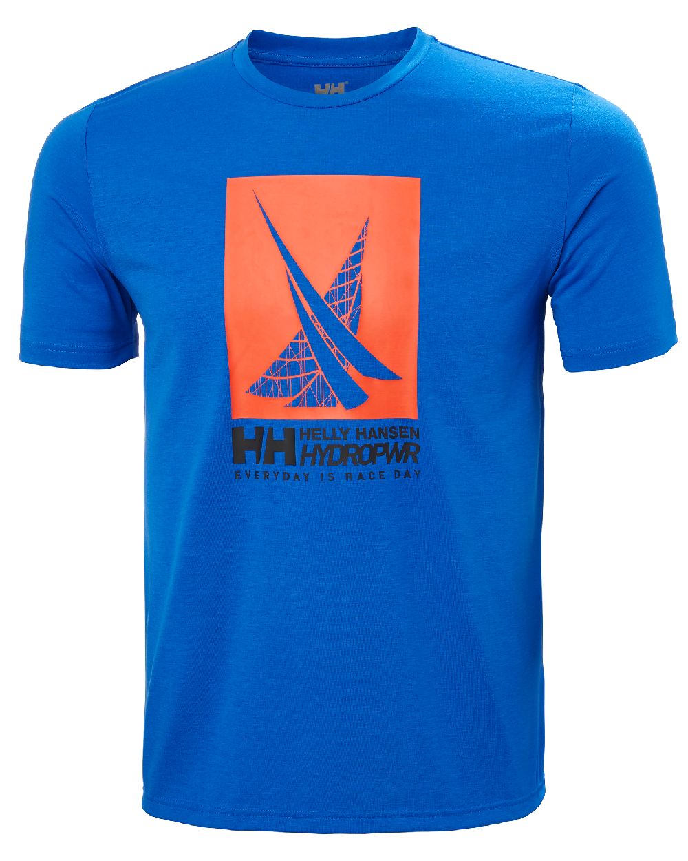 Cobalt 2.0 coloured Helly Hansen Mens HP Race Sailing Graphic T-shirt on white background 