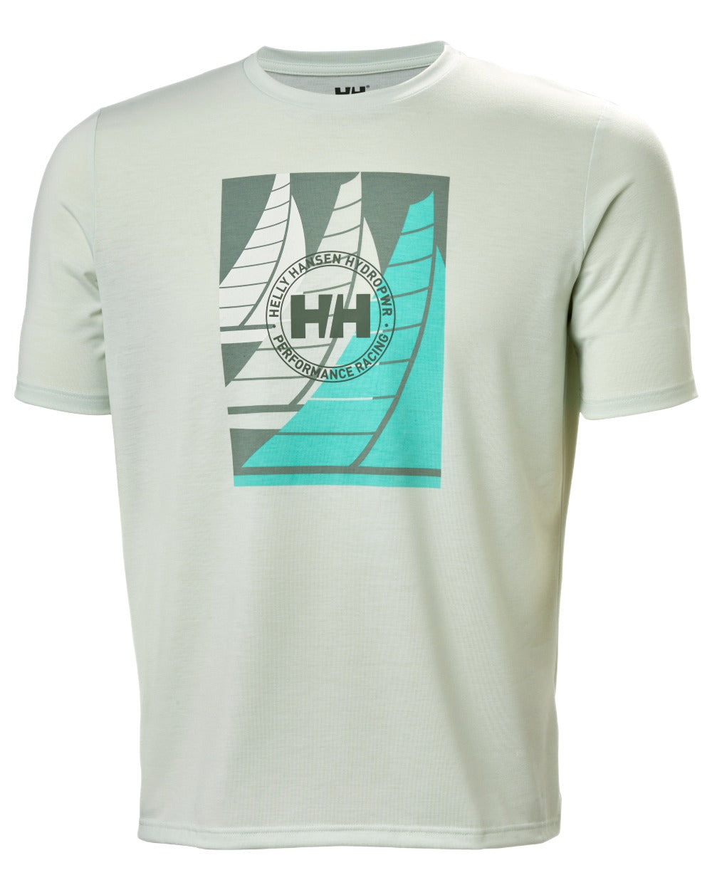 Seafoam Coloured Helly Hansen Mens HP Race Sailing Graphic T-Shirt on White Background