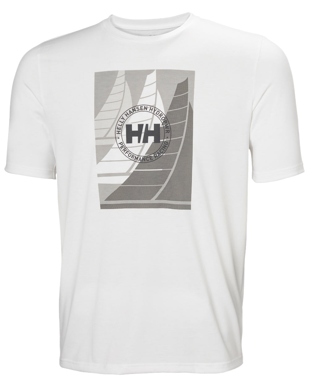 White Coloured Helly Hansen Mens HP Race Sailing Graphic T-Shirt on White Background