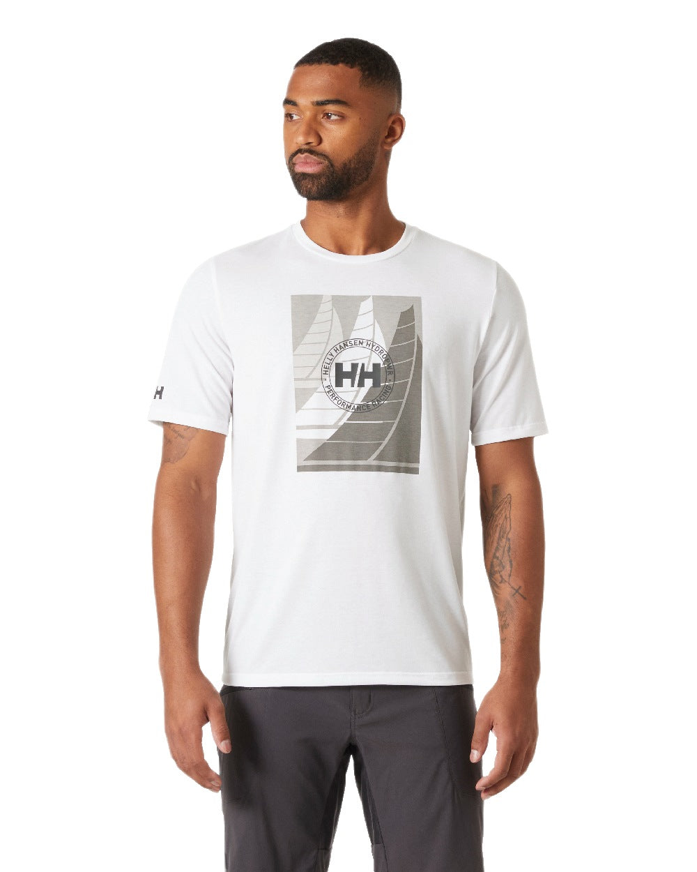 White Coloured Helly Hansen Mens HP Race Sailing Graphic T-Shirt on White Background