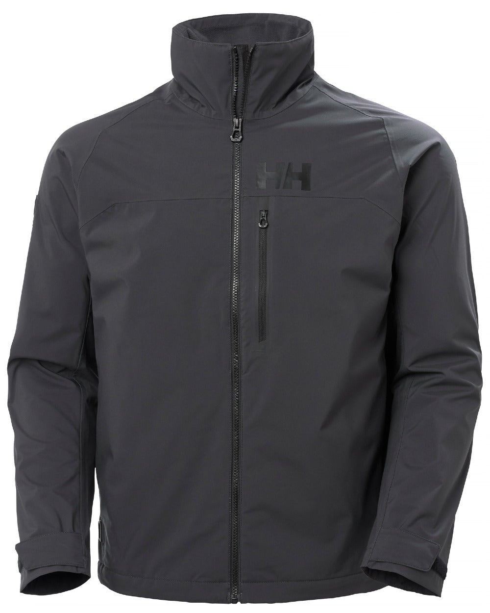 Ebony coloured Helly Hansen Mens HP Racing Lifaloft Jacket on white background