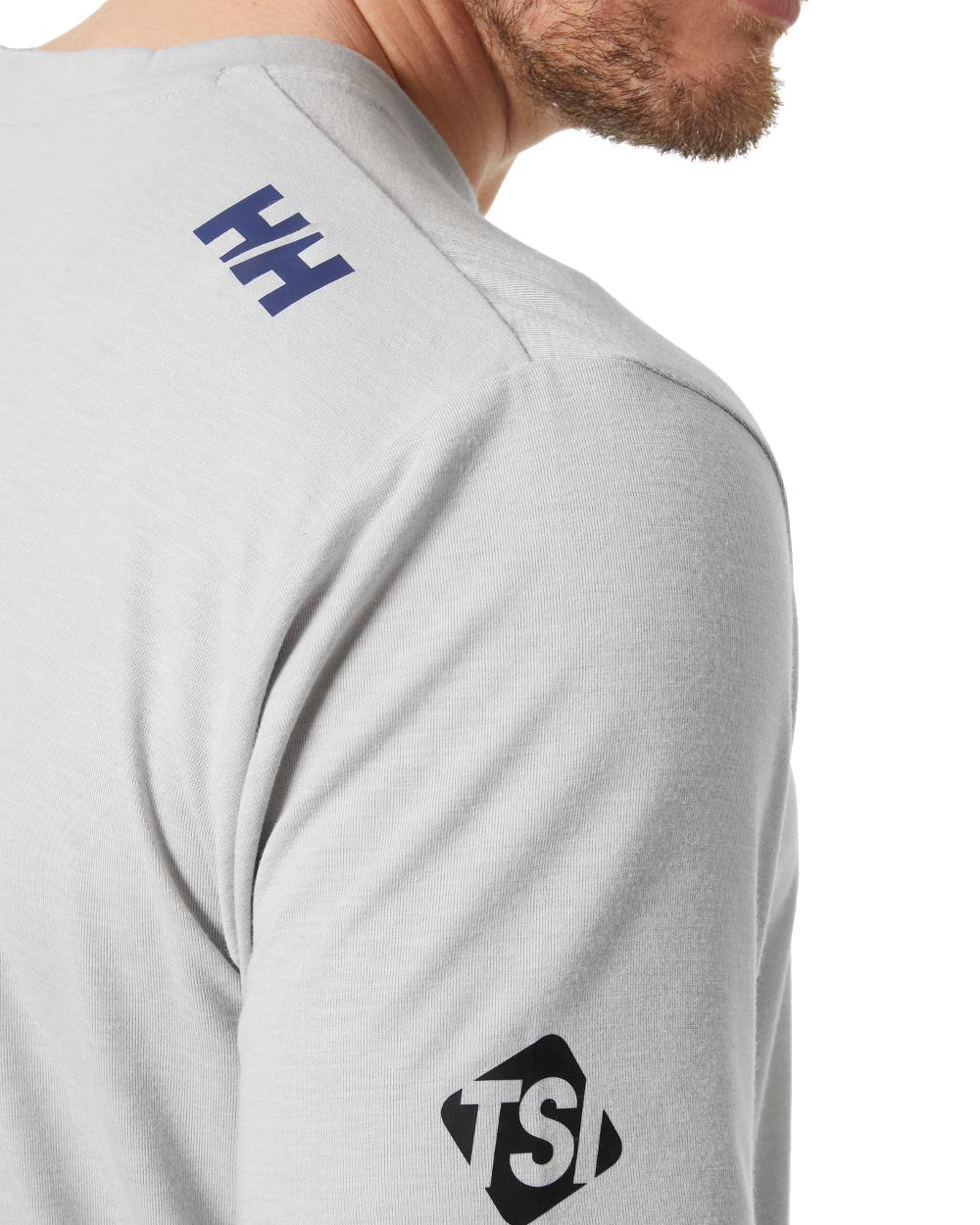 Grey Melange coloured Helly Hansen Mens HP Racing Quick Dry T-Shirt on white background 