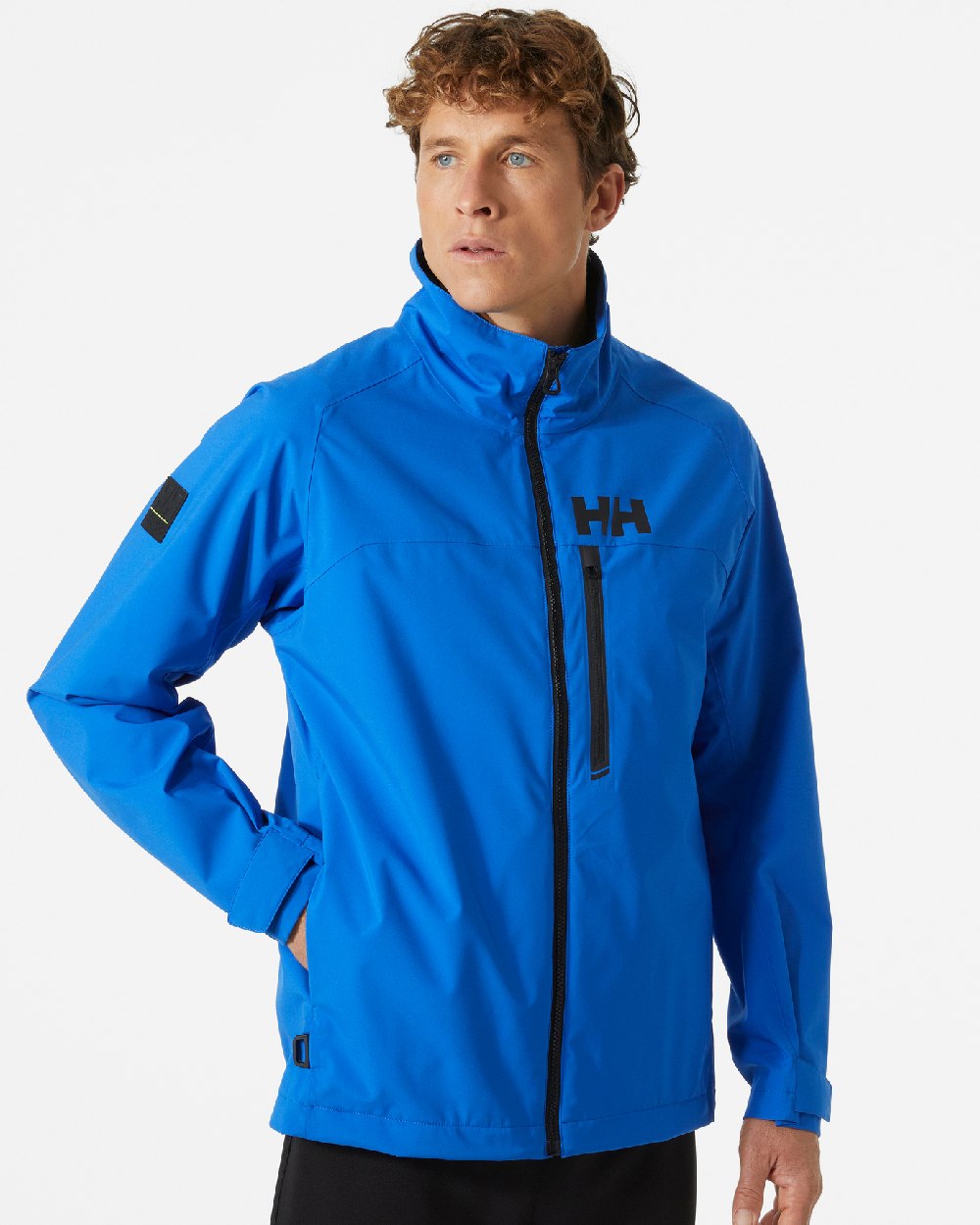 Cobalt 2.0 coloured Helly Hansen Mens HP Racing Sailing Jacket on grey background