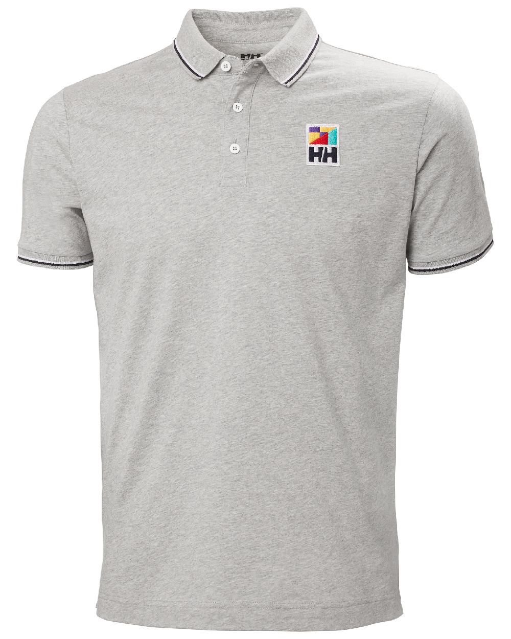 Grey Melange coloured Helly Hansen Mens Jersey Polo Shirt on white background 