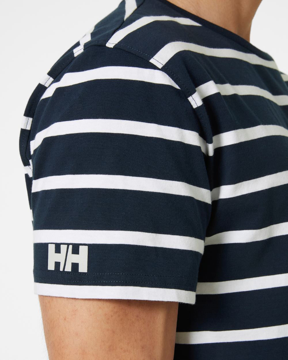 Navy coloured Helly Hansen Mens Newport Organic Cotton T-Shirt on grey background 