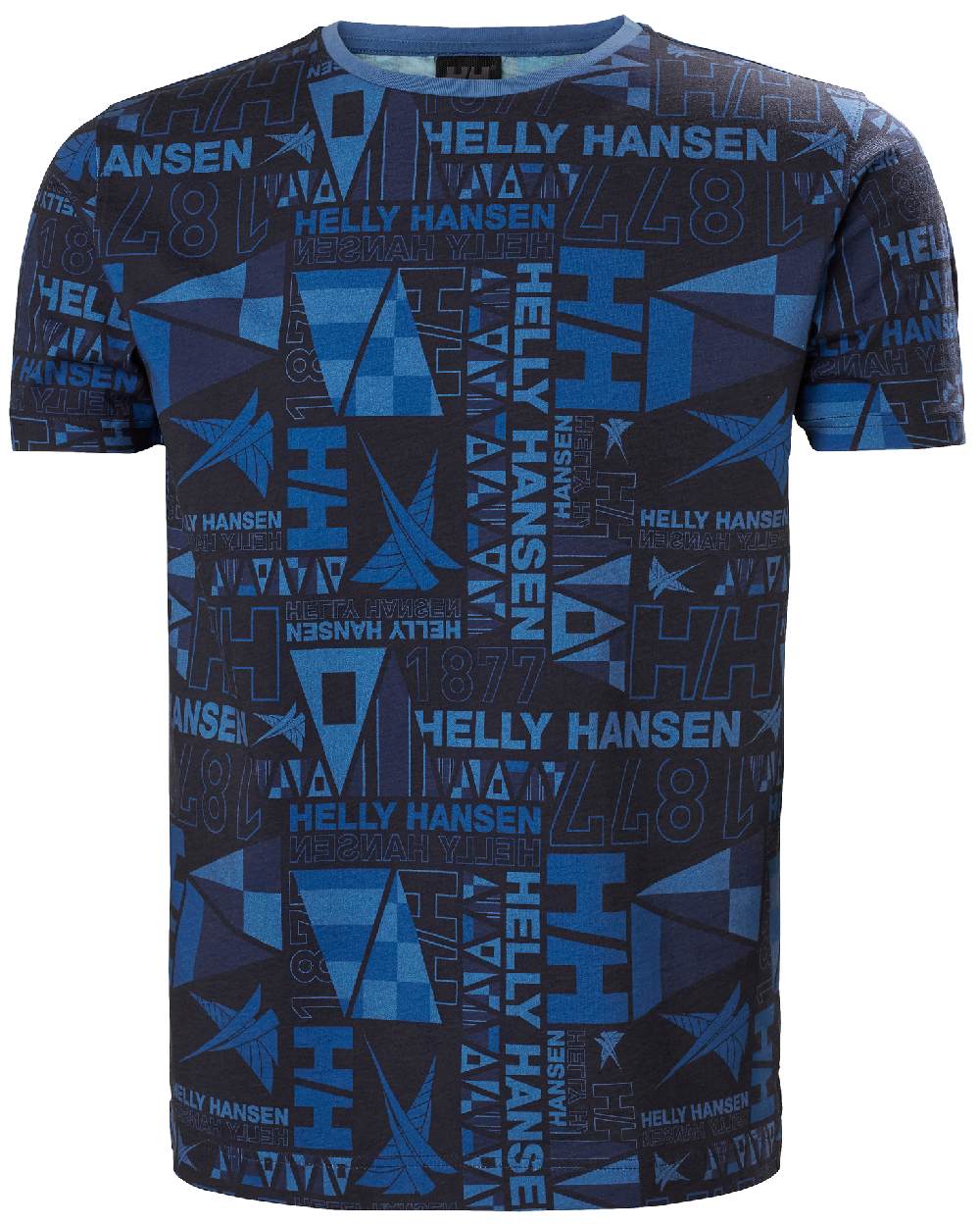 Ocean Burgee Aop coloured Helly Hansen Mens Newport Organic Cotton T-Shirt on grey background 
