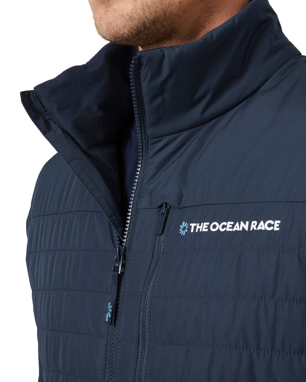 Navy coloured Helly Hansen Mens Ocean Race Insulated Jacket on white background 