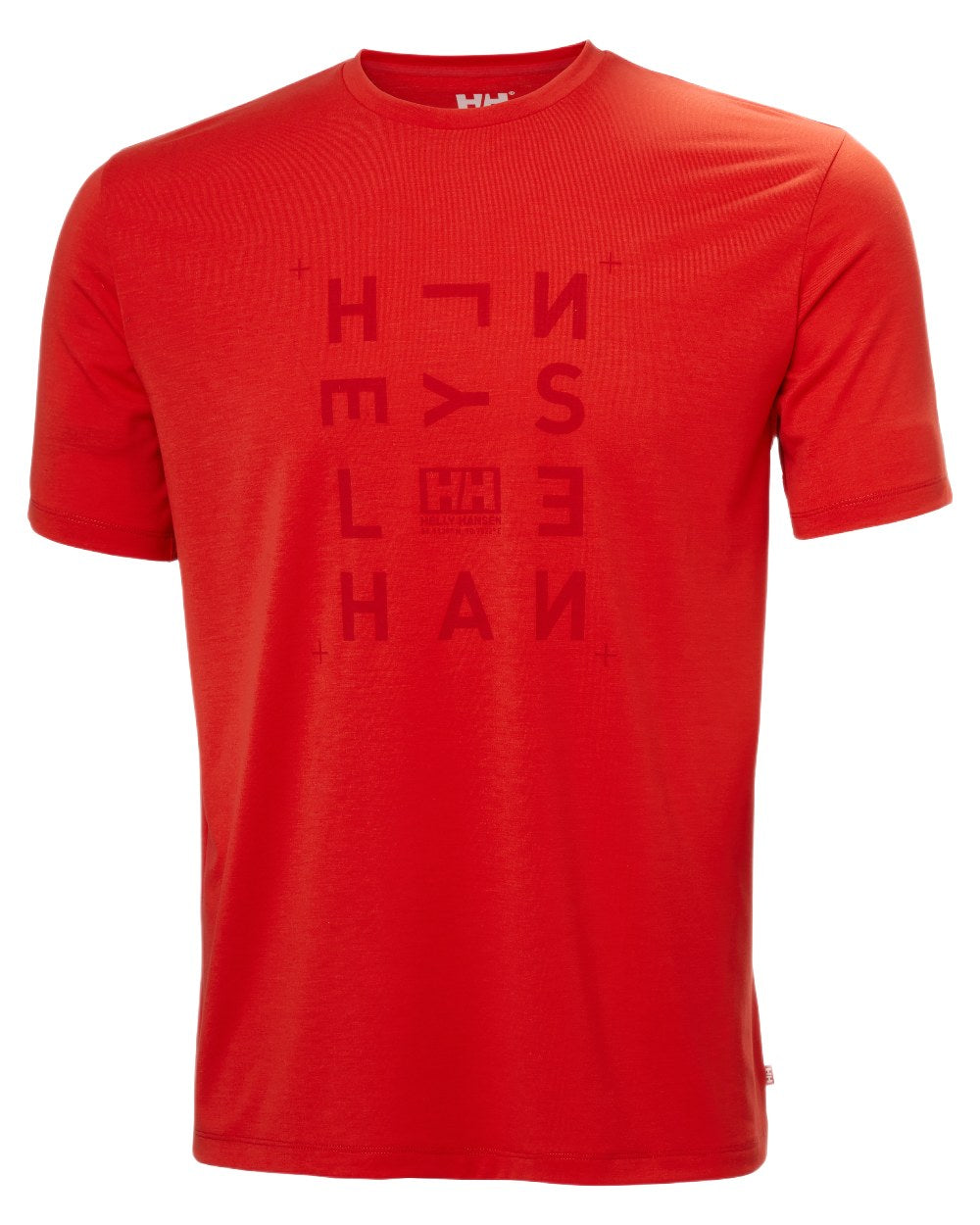 Alert Red Coloured Helly Hansen Mens Skog Recycled Graphic T-Shirt on White Background