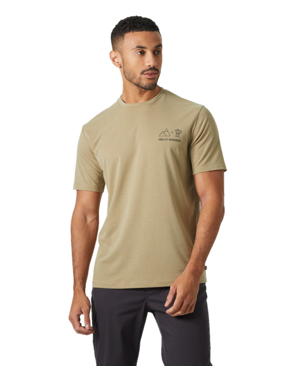 Pebble Coloured Helly Hansen Mens Skog Recycled Graphic T-Shirt on White Background