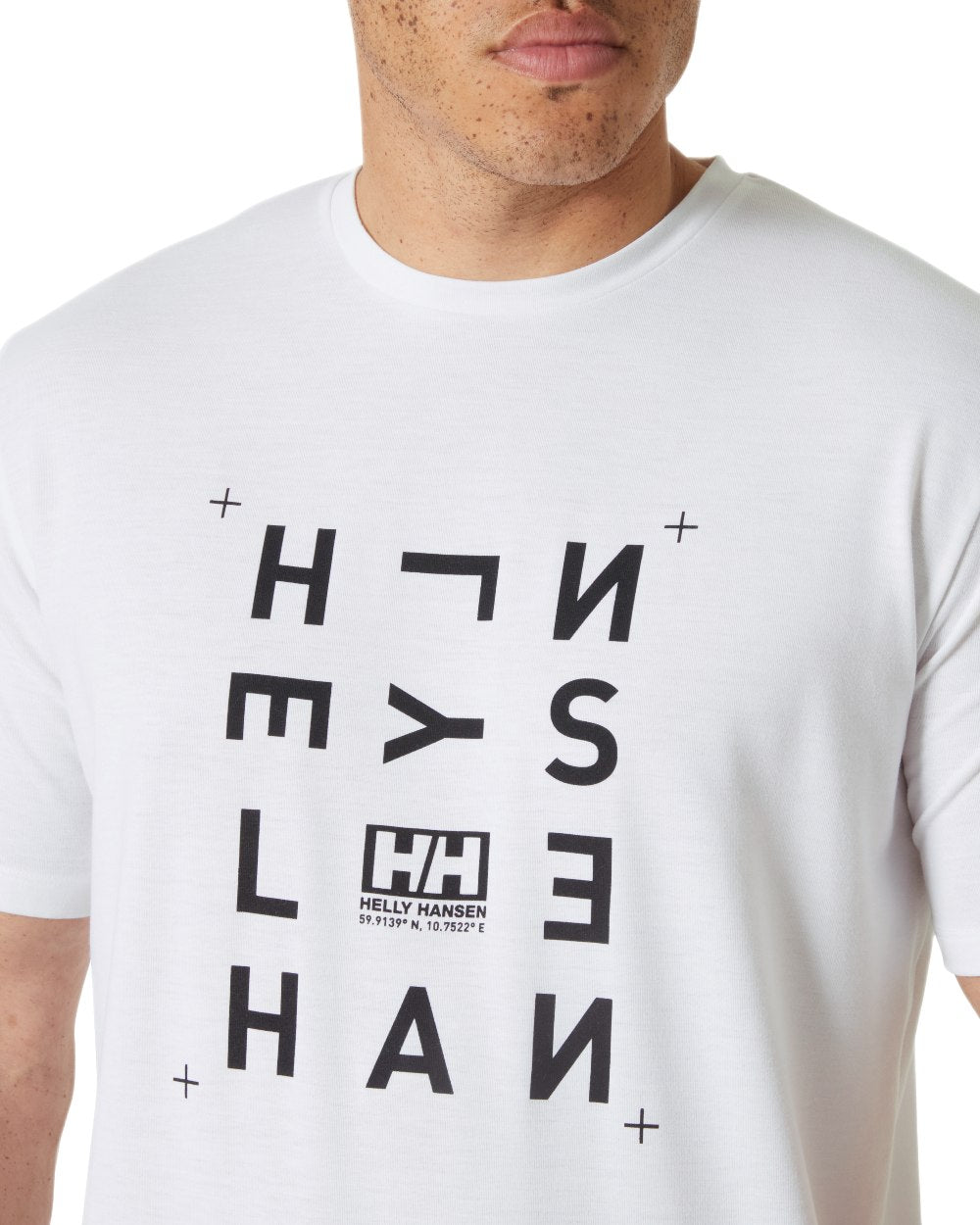 White Coloured Helly Hansen Mens Skog Recycled Graphic T-Shirt on White Background