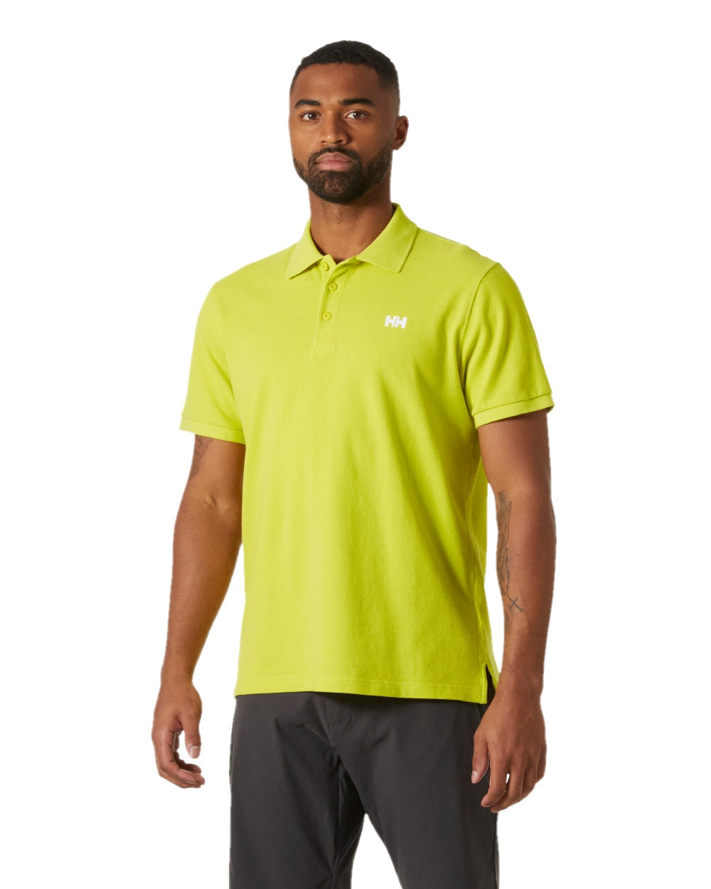 Cyber Lime Coloured Helly Hansen Mens Transat Polo Shirt on White Background