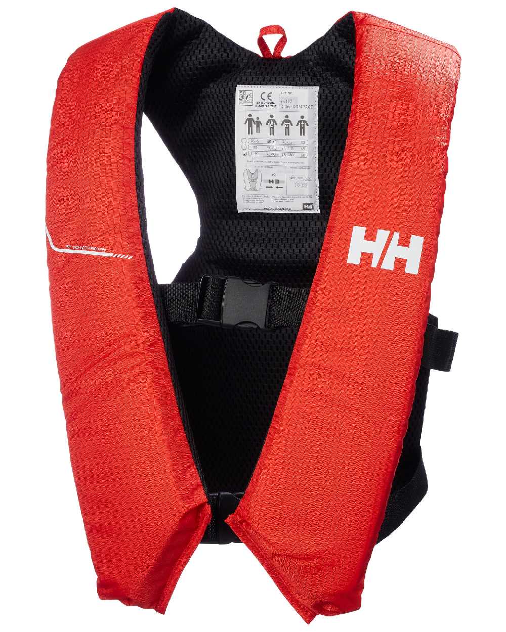 Alert Red coloured Helly Hansen Rider Compact 50N Life Jacket on white background