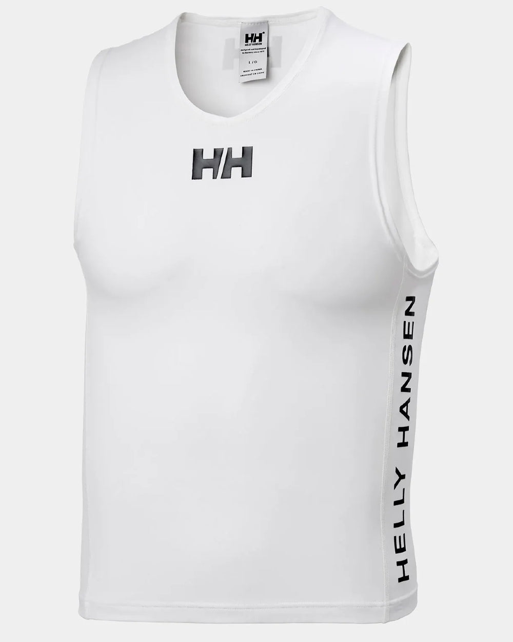 White coloured Helly Hansen Unisex Waterwear Rashvest on grey background 