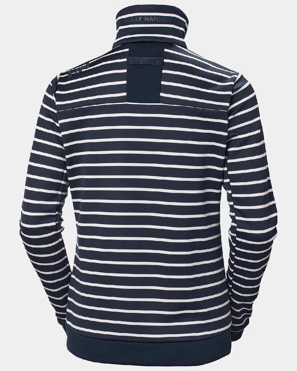 Navy Stripe coloured Helly Hansen Womens Crew Fleece Jacket on grey background