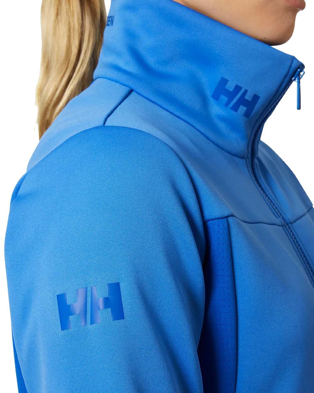 Ultra Blue coloured Helly Hansen Womens Crew Fleece Jacket on white background 