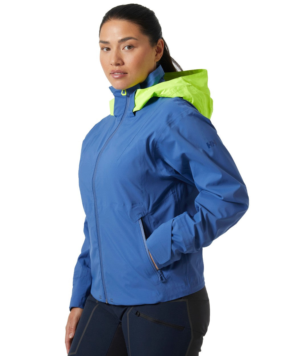 Azurite coloured Helly Hansen Womens Foil Shell Jacket 2.0 on white background 
