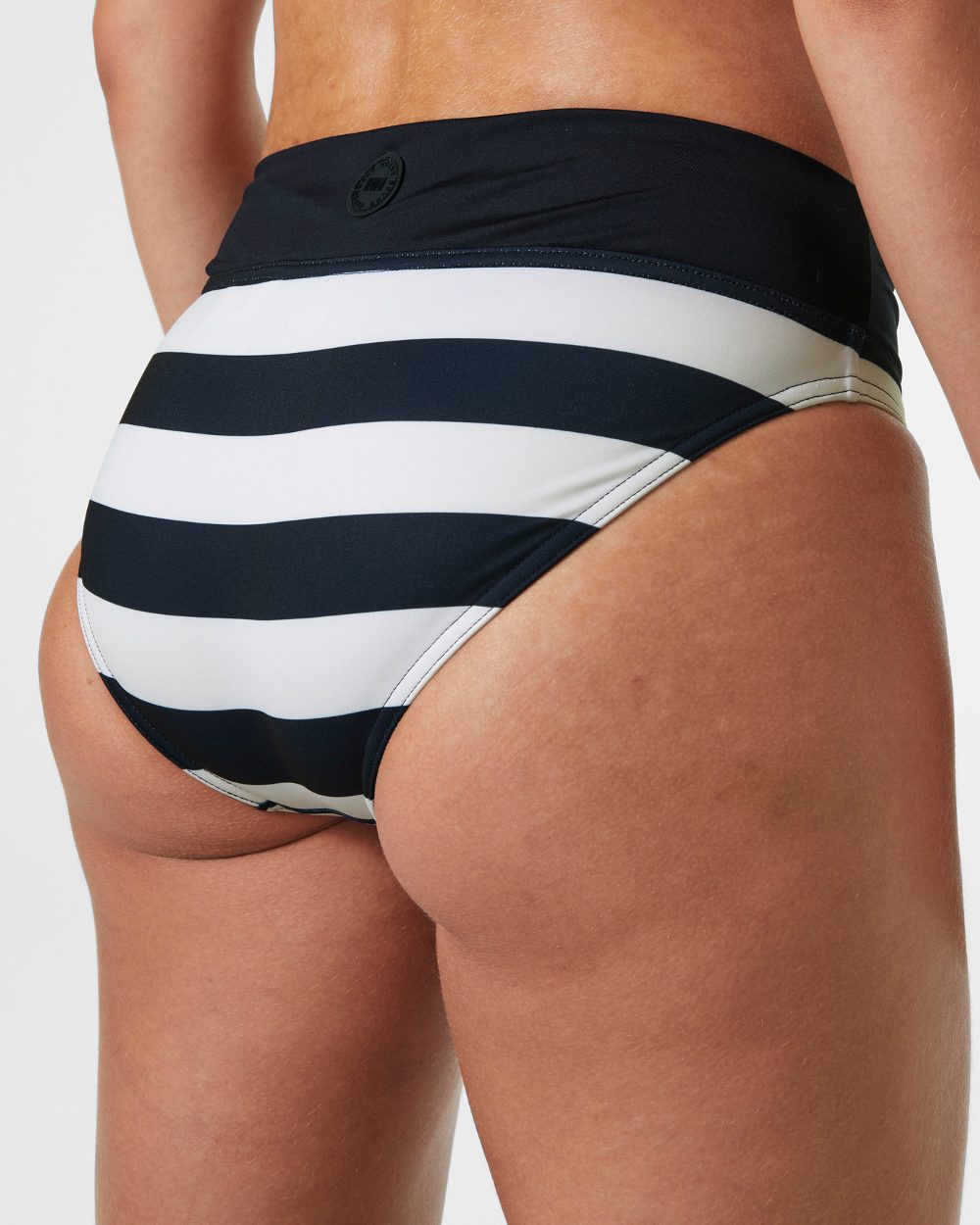 Navy Stripe coloured Helly Hansen Womens HP Bikini Bottom on grey background 