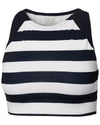 Navy Stripe coloured Helly Hansen Womens HP Cropped Top on white background #colour_navy-stripe