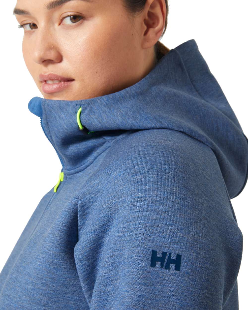Azurite coloured Helly Hansen Womens HP Ocean Full Zip Sailiing Jacket 2.0 on white background 