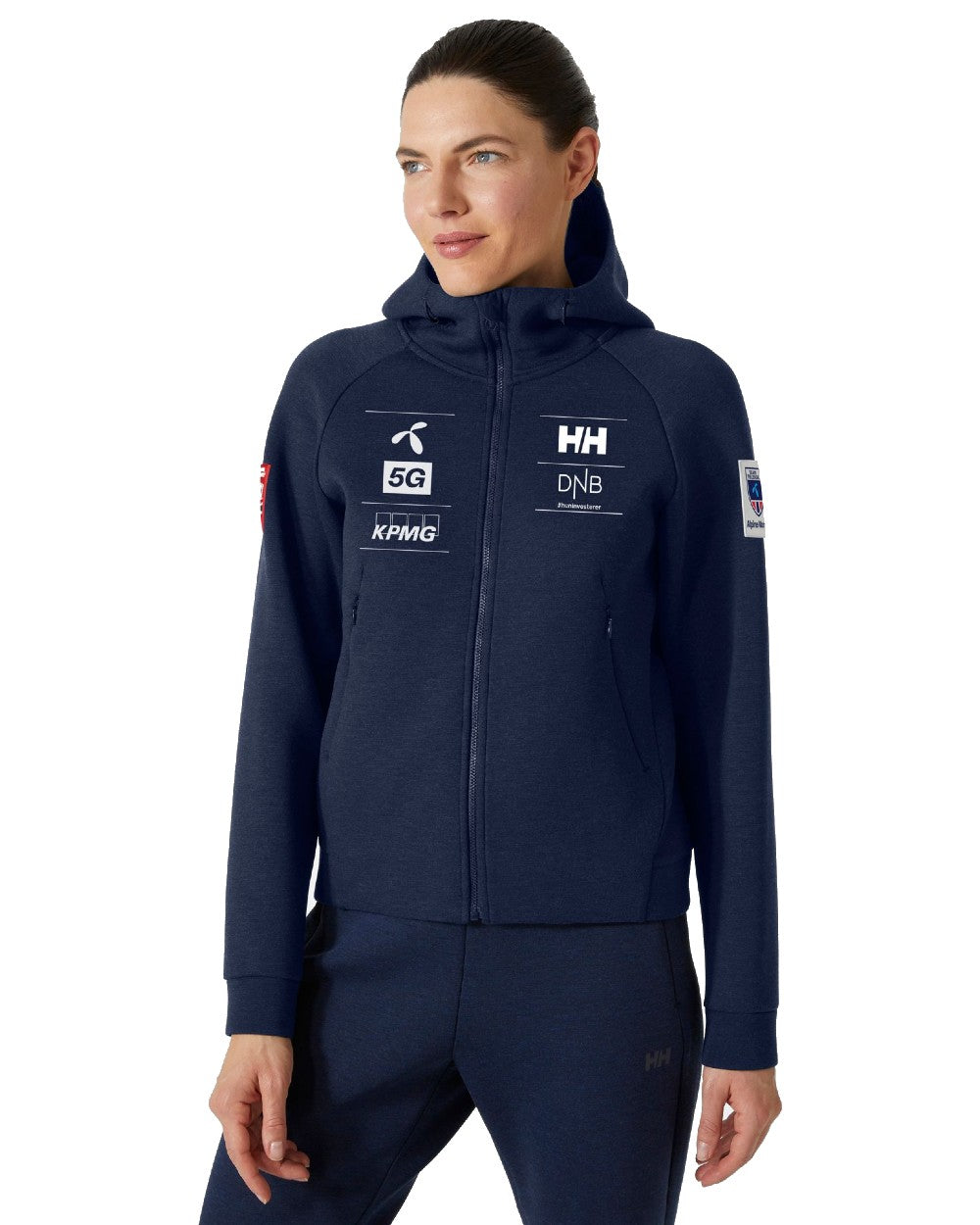 Navy Nsf coloured Helly Hansen Womens HP Ocean Full Zip Sailiing Jacket 2.0 on white background 